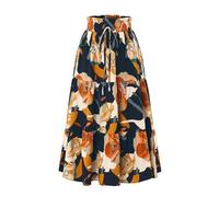 Maxi Skirts for Women Summer Graphic Boho Tiered Long Flowy Skirt Bohemian Drawstring Elasticated High Waist Swing A-Line Skirt Casual Party Holiday Ruffle Gypsy Full Length Pleated Skirts