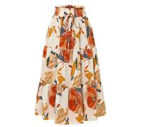Maxi Skirts for Women Summer Graphic Boho Tiered Long Flowy Skirt Bohemian Drawstring Elasticated High Waist Swing A-Line Skirt Casual Party Holiday Ruffle Gypsy Full Length Pleated Skirts
