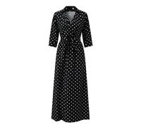 Maxi Vestidos Camiseros para Mujer Vestidos Vintage con Estampado De Lunares A Rayas Vestido Informal con Solapa Vestido De Verano para Mujer De Oficina De Otoño Vestido De Una Línea Túnica-Negro-L