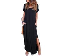 Maxi Vestido de Verano para Mujer, Casual, Suelto, con Bolsillos, Manga Corta, Dividido - - Medium