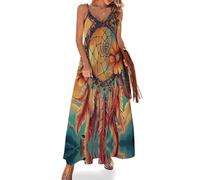 Maxi Vestido Sin Mangas Cuello V Bohemia Vestido Largo de Verano Mujer Atrapasueños Romántico Retro Vestidos de Largo hasta el Tobillo Vestidos de Tirantes Bohemio Elegante