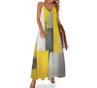 Maxi Vestido Sin Mangas Cuello V Expresionismo Abstracto Vestido Largo de Verano Mujer Pintura Al Óleo con Bloques De Color Vestidos de Largo hasta el Tobillo Vestidos de Tirantes Bohemio Elegante
