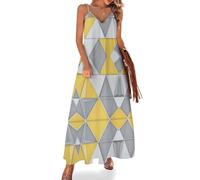 Maxi Vestido Sin Mangas Cuello V Geometría Sólida 3D Vestido Largo de Verano Mujer Triángulo Moderno Vestidos de Largo hasta el Tobillo Vestidos de Tirantes Bohemio Elegante
