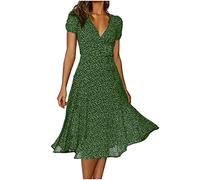 Maxi vestidos para mujer 2025 con cuello en V, estampado de color sólido, vestido de manga corta, vestido maxi para mujer 2025, verde, M