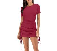 Maxi vestidos para mujer 2025, vestido ajustado de manga corta fruncido, vestido de punto acanalado, cuello redondo, vestido negro para mujer, f, M