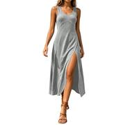 Maxi Vestidos Sin Mangas para Mujer Cuello Redondo Informal de Corte Amplio con Abertura Larga para La Playa Vestido Verano Tipo Camiseta Vestidos Casuales Básicos para Citas Diarias