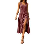 Maxi Vestidos Sin Mangas para Mujer Cuello Redondo Informal de Corte Amplio con Abertura Larga para La Playa Vestido Verano Tipo Camiseta Vestidos Casuales Básicos para Citas Diarias