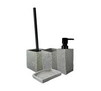 Maxia Market - Accesorios de baño de poliresina vaso loción dispensador de jabón plato de jabón jabonera cepillo de inodoro escobilla de aseo cuadrado gris oscuro efecto piedra