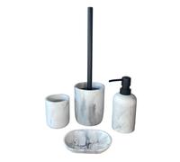 Maxia Market - Vaso Jabonera Dispensador de Jabon y Escobillero Efecto Mármol Para Baño Aseo WC
