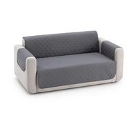 MAXIFUNDAS | Funda Sofá Acolchado Reversible 2 Plazas - Funda Cubre Sofá Extrasuave Gris/Gris Claro - Funda Protector Sofá con Tiras Elásticas de Sujeción - Cubre Sofá Modelo MAUI