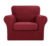 MAXIJIN 2 Fundas para sillas de Jacquard más Nuevas con Brazos, Fundas Antideslizantes elásticas para sillas para Sala de Estar, Perros, Funda elástica para sofá (1 plazas, Rojo Vino)