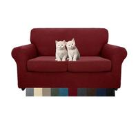 MAXIJIN 3 Piezas Nuevo Funda para Sofá Jacquard para 2 Plazas Super Elástica Antideslizante Funda para Sillón Amigable con Mascotas Protector Elástico de Muebles (2 Plazas, Rojo Vino)