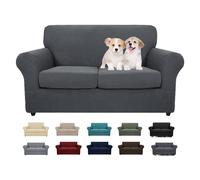 MAXIJIN 3 Piezas Nuevo Funda para Sofá Jacquard para 2 Plazas Super Elástica Antideslizante Funda para Sillón Amigable con Mascotas Protector Elástico de Muebles (2 Plazas, Gris Oscuro)