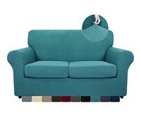 MAXIJIN 3 Piezas Nuevo Funda para Sofá Jacquard para 2 Plazas Super Elástica Antideslizante Funda para Sillón Amigable con Mascotas Protector Elástico de Muebles (2 Plazas, Azul Pavo Real)