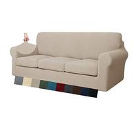 MAXIJIN 4 Piezas Nuevo Funda para Sofá Jacquard Extra Grande para 3 Plazas Super Elástica Antideslizante Protector Amigable con Mascotas para Muebles (4 Plazas, Caqui)