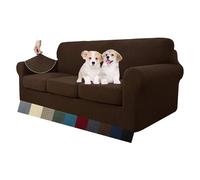 MAXIJIN 4 Piezas Nuevo Funda para Sofá Jacquard para 3 Plazas Super Elástica Antideslizante Protector Amigable con Mascotas para Sofá Elástico (3 Plazas, Café Oscuro)
