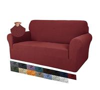 MAXIJIN Funda Creativa Jacquard para Sofá de 2 Plazas, Super Elástica Antideslizante para Sillón, Amigable con Mascotas, Protector Elástico de Muebles (2 Plazas, Rojo Vino)