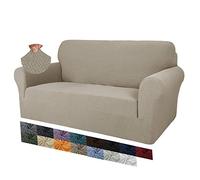 MAXIJIN Funda Creativa Jacquard para Sofá de 2 Plazas, Super Elástica Antideslizante para Sillón, Amigable con Mascotas, Protector Elástico de Muebles (2 Plazas, Caqui)