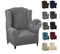 MAXIJIN Funda de Sillón Elástica con Orejas, 1 Pieza, Jacquard, Protector de Sofá, Reposacabezas, Funda de sofá, Sillón con Respaldo Ancho (Gris Claro)