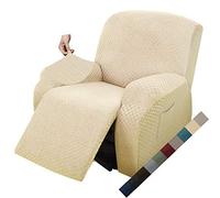 MAXIJIN Funda de Sillón Relax Stretch Funda Sofá 1 Plaza Reversible con Bolsillo Protector de Sofá (Beige Claro)