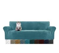 MAXIJIN Funda Extra Grande Aterciopelada para Sofá 4 Plazas, Super Elástica Antideslizante, Tamaño XL, Amigable con Mascotas, Protector 1 Pieza (4 Plazas, Azul Pavo Real)