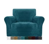 MAXIJIN Funda Gruesa Aterciopelada para Sillón, Super Elástica Antideslizante, 1 Plaza, Amigable con Mascotas, Protector 1 Pieza con Brazos (1 Plaza, Verde Negruzco)