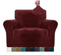 MAXIJIN Funda Gruesa Aterciopelada para Sillón, Super Elástica Antideslizante, 1 Plaza, Amigable con Mascotas, Protector 1 Pieza con Brazos (1 Plaza, Rojo Vino)