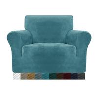 MAXIJIN Funda Gruesa Aterciopelada para Sillón, Super Elástica Antideslizante, 1 Plaza, Amigable con Mascotas, Protector 1 Pieza con Brazos (1 Plaza, Azul Pavo Real)