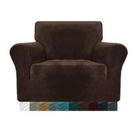 MAXIJIN Funda Gruesa Aterciopelada para Sillón, Super Elástica Antideslizante, 1 Plaza, Amigable con Mascotas, Protector 1 Pieza con Brazos (1 Plaza, Café Oscuro)