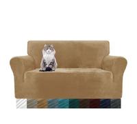 MAXIJIN Funda Gruesa Aterciopelada para Sofá 2 Plazas, Super Elástica Antideslizante, Amigable con Mascotas, Protector Elástico para Muebles (2 Plazas, Camello)