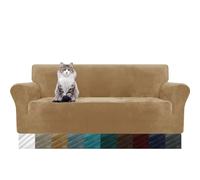 MAXIJIN Funda Gruesa Aterciopelada para Sofá 3 Plazas, Super Elástica Antideslizante, Amigable con Mascotas, Protector 1 Pieza para Muebles (3 Plazas, Camello)