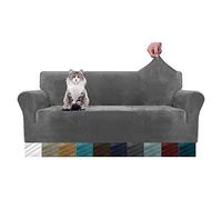 MAXIJIN Funda Gruesa Aterciopelada para Sofá 3 Plazas, Super Elástica Antideslizante, Amigable con Mascotas, Protector 1 Pieza para Muebles (3 Plazas, Gris)