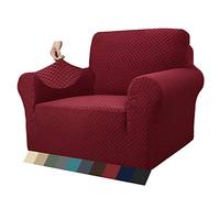MAXIJIN Funda Nueva Jacquard para Silla de Sala, Super Elástica Antideslizante con Brazos, Amigable con Mascotas, Protector 1 Pieza para Sillón (1 Plaza, Rojo Vino)