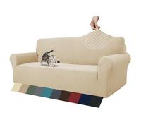 MAXIJIN Fundas de sofá Jacquard para 4 plazas, superelásticas y Antideslizantes, para Perros, Apto para Mascotas, 1 Pieza de Protector de Muebles elásticos (4 Plaza, Beige Claro)