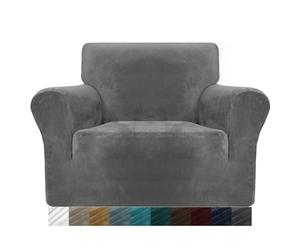 MAXIJIN Fundas Gruesas de Terciopelo para sillas para sillones Funda de sofá Antideslizante elástica 1 Plaza para Perros Funda elástica de 1 Pieza para Silla con Brazos (1 Plaza, Gris)
