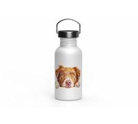 MAXIKIWI - Botella de acero inoxidable de una sola pared con tapa de rosca y asa, sin aislamiento, ligera, sin BPA, a prueba de fugas, raza de perro que mira - 500 ml