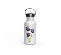 MAXIKIWI - Botella de acero inoxidable de una sola pared con tapa de rosca y asa, sin aislamiento, ligera, sin BPA, a prueba de fugas, acuarela tulipán negro, 500 ml