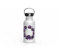 MAXIKIWI - Botella de acero inoxidable de una sola pared con tapa de rosca y asa, sin aislamiento, ligera, sin BPA, a prueba de fugas, acuarela tulipán negro, 500 ml