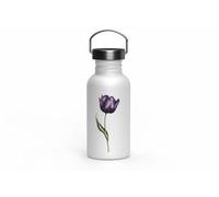 MAXIKIWI - Botella de acero inoxidable de una sola pared con tapa de rosca y asa, sin aislamiento, ligera, sin BPA, a prueba de fugas, acuarela tulipán negro, 500 ml