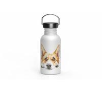 MAXIKIWI - Botella de acero inoxidable de una sola pared con tapa de rosca y asa, sin aislamiento, ligera, sin BPA, a prueba de fugas, raza de perro que mira - 500 ml