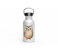MAXIKIWI - Botella de acero inoxidable de una sola pared con tapa de rosca y asa, sin aislamiento, ligera, sin BPA, a prueba de fugas, lindos búhos divertidos, 500 ml