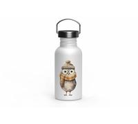 MAXIKIWI - Botella de acero inoxidable de una sola pared con tapa de rosca y asa, sin aislamiento, ligera, sin BPA, a prueba de fugas, lindos búhos divertidos, 500 ml