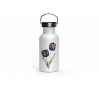 MAXIKIWI - Botella de acero inoxidable de una sola pared con tapa de rosca y asa, sin aislamiento, ligera, sin BPA, a prueba de fugas, acuarela tulipán negro, 500 ml