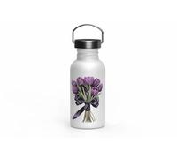 MAXIKIWI - Botella de acero inoxidable de una sola pared con tapa de rosca y asa, sin aislamiento, ligera, sin BPA, a prueba de fugas, acuarela tulipán negro, 500 ml