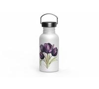 MAXIKIWI - Botella de acero inoxidable de una sola pared con tapa de rosca y asa, sin aislamiento, ligera, sin BPA, a prueba de fugas, acuarela tulipán negro, 500 ml