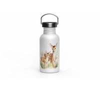 MAXIKIWI - Botella de acero inoxidable de una sola pared con tapa de rosca y asa, sin aislamiento, ligera, sin BPA, a prueba de fugas - Mamá Baby Deer - 500 ml