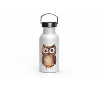 MAXIKIWI - Botella de acero inoxidable de una sola pared con tapa de rosca y asa, sin aislamiento, ligera, sin BPA, a prueba de fugas, lindos búhos divertidos, 500 ml