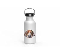 MAXIKIWI - Botella de acero inoxidable de una sola pared con tapa de rosca y asa, sin aislamiento, ligera, sin BPA, a prueba de fugas, raza de perro que mira - 500 ml