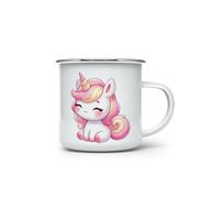 MAXIKIWI - Taza de café o té esmaltada duradera para uso en interiores y exteriores - Lindo unicornio - 350 ml