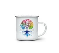 MAXIKIWI - Taza de camping de café o té esmaltada duradera para uso en interiores y exteriores - Acuarela del árbol de la vida - 350 ml